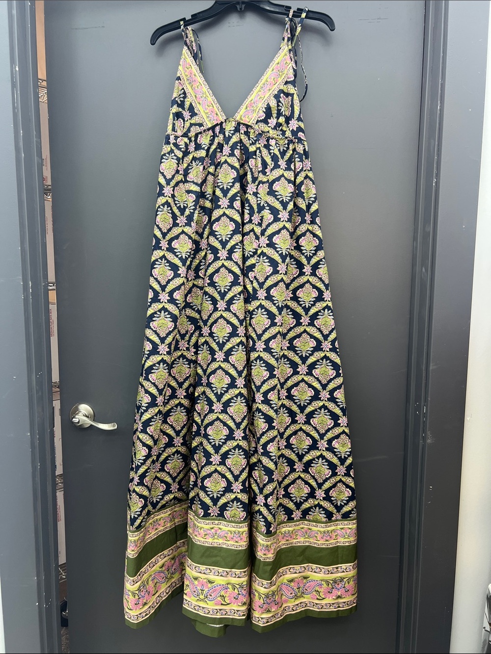 Free People Navy Maxi Dress with Green and Pink Print
